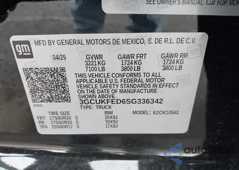 2025 Chevrolet Silverado 1500 4Wd Short Bed Lt Trail Boss from USA, damaged, VIN 3GCUKFED6SG336342